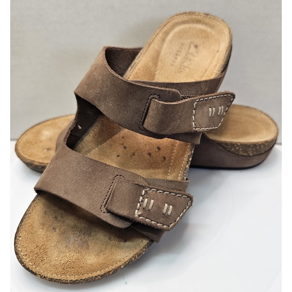 Clarks Artisan Perri Island Sandals Women's Size 5.5M Brown Slip On Leather